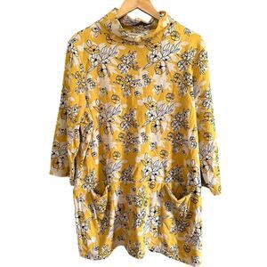 WOOLOVERS | Yellow Floral Funnel Neck French Terry Tunic | Size Extra Large